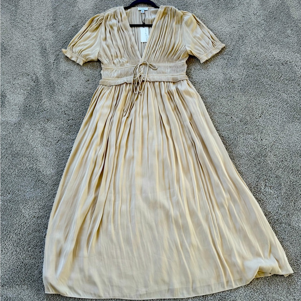 New Current Air Amelia Pleated Maxi Dress in Ecru